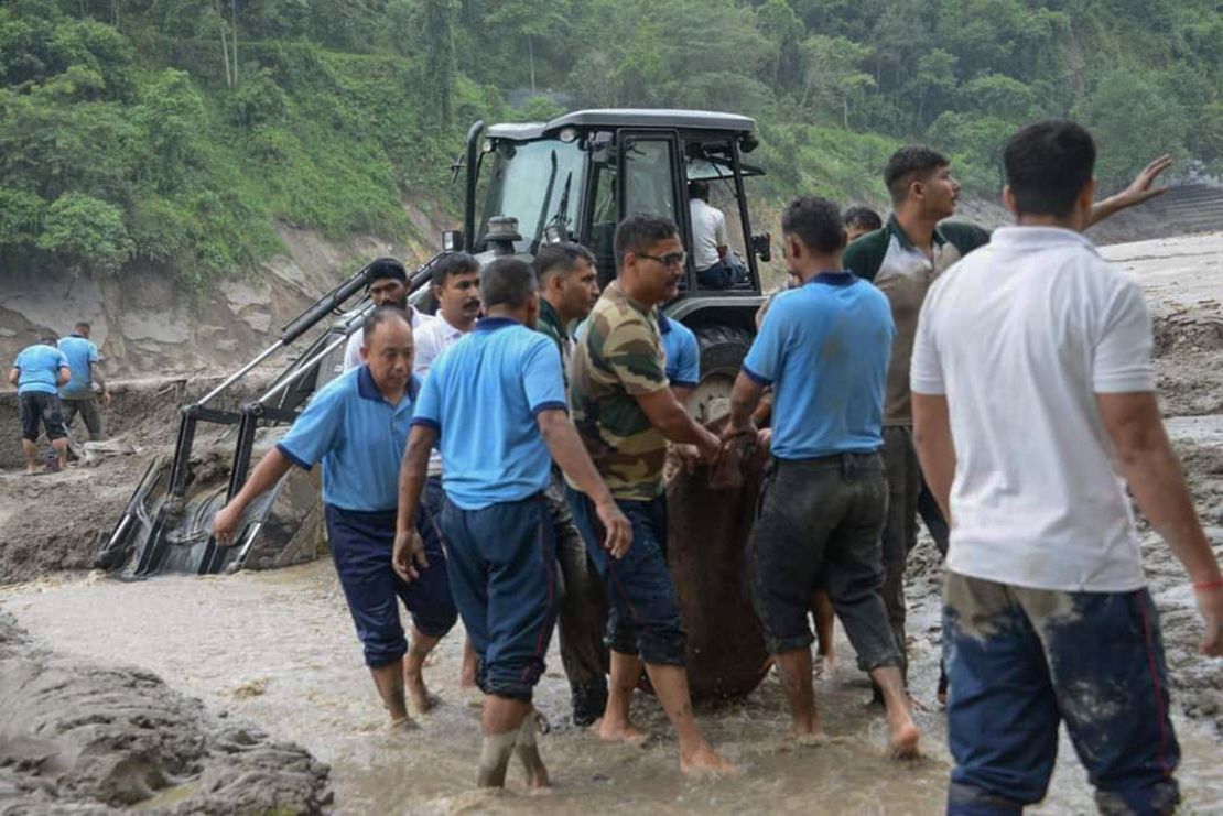 Rescue work continues after flash floods in Sikkim's Rangpo town on October 5. 