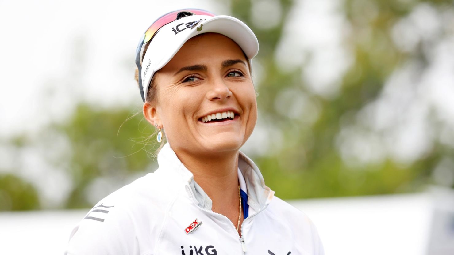 CINCINNATI, OH - SEPTEMBER 10: LPGA player Lexi Thompson smiles as she walks the first hole during the final round of the Kroger Queen City Championship at the Kenwood Country Club in Cincinnati, Ohio. (Photo by Brian Spurlock/Icon Sportswire) (Icon Sportswire via AP Images)