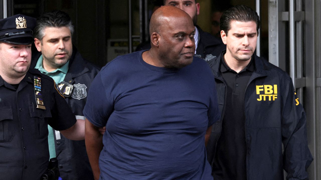 Frank James, the suspect in the Brooklyn subway shooting outside a police precinct in New York City on April 13, 2022.