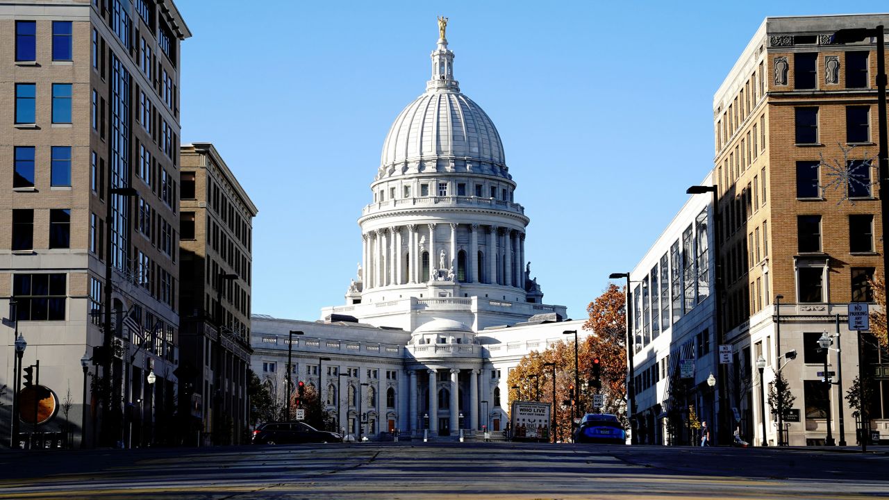 The Wisconsin State Capitol is pictured in downtown Madison, Wisconsin, on November 4, 2020. 