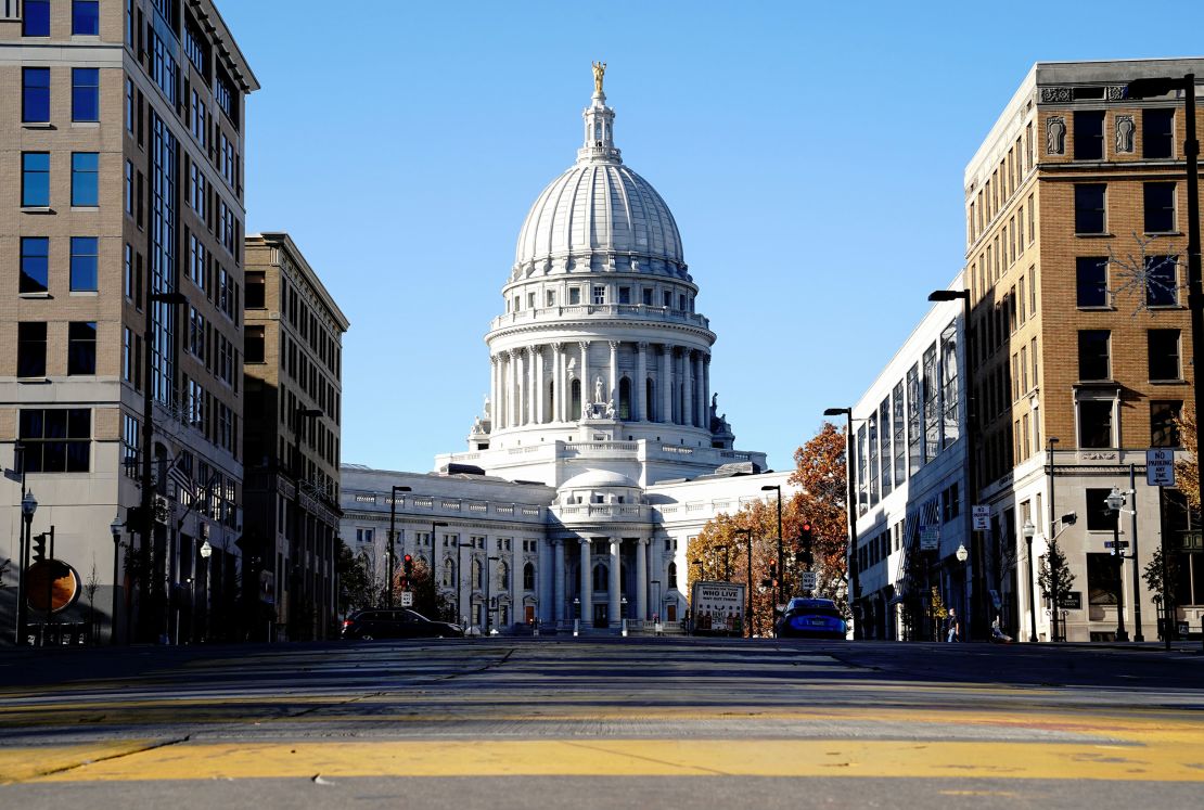 The Wisconsin State Capitol is pictured in downtown Madison, Wisconsin, on November 4, 2020. 