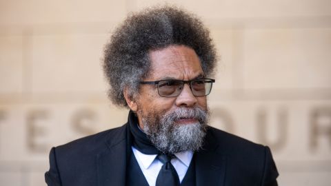 Cornel West speaks to the media on Monday, August 28, in Los Angeles. 