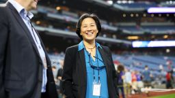 Miami Marlins general manager Kim Ng smiles prior to Game 1 of the Wild Card Series between the Miami Marlins and the Philadelphia Phillies at Citizens Bank Park on Tuesday, October 3, 2023 in Philadelphia, Pennsylvania. 