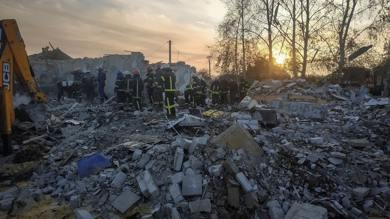 The attack in Hrova, pictured on Thursday, killed at least 51 people. 