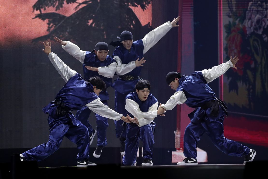 South Korean breakdancing team Jinjo Crew at the World K-pop Concert in 2021.           