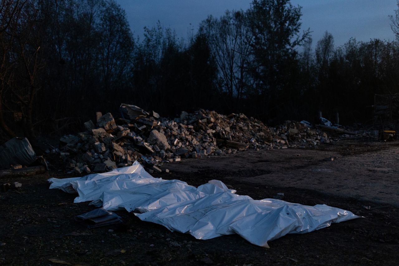 Dead bodies lie on the ground after a Russian missile strike <a href="https://www.cnn.com/2023/10/05/europe/kupiansk-ukraine-attack-zelensky-intl/index.html" target="_blank">killed at least 51 people</a> in the Ukrainian village of Hroza on Thursday, October 5. It is one of the deadliest attacks against civilians since Russia invaded Ukraine last year.
