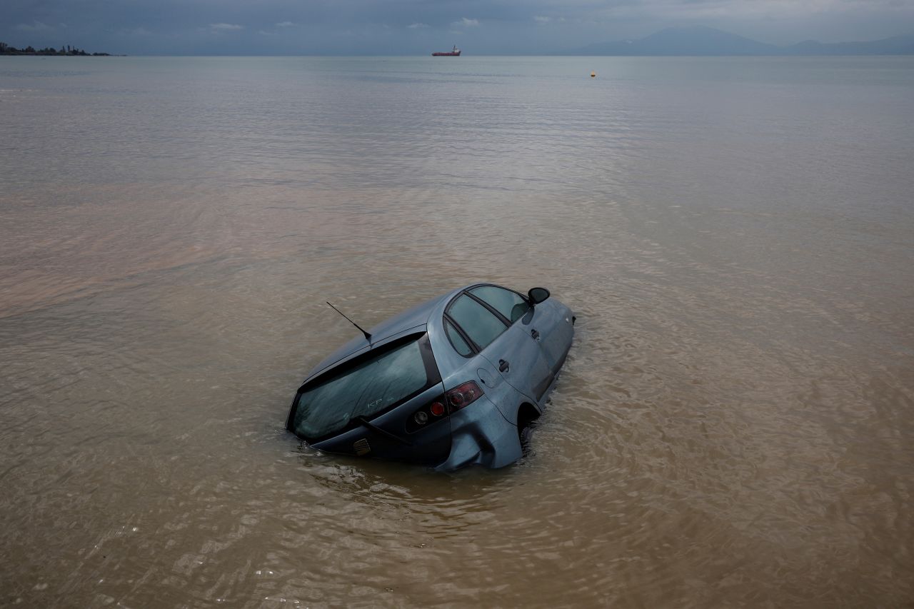 A car is submerged in the Greek village of Agria on Thursday, September 28. Storm Elias <a href="https://www.cnn.com/2023/09/28/europe/greece-storm-elias-intl-scn-hnk/index.html" target="_blank">dumped several months-worth of rain in less than a day</a> as it swept across Greece.