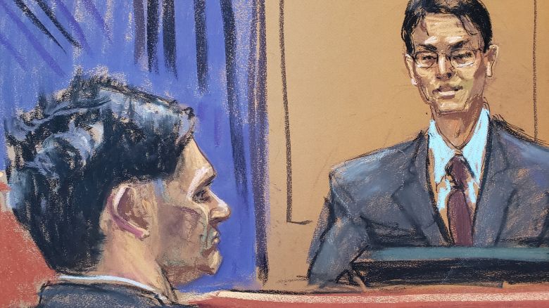 Gary Wang testifies during Sam Bankman-Fried fraud trial over the collapse of FTX, the bankrupt cryptocurrency exchange, at Federal Court in New York City, U.S., October 5, 2023, in this courtroom sketch. 