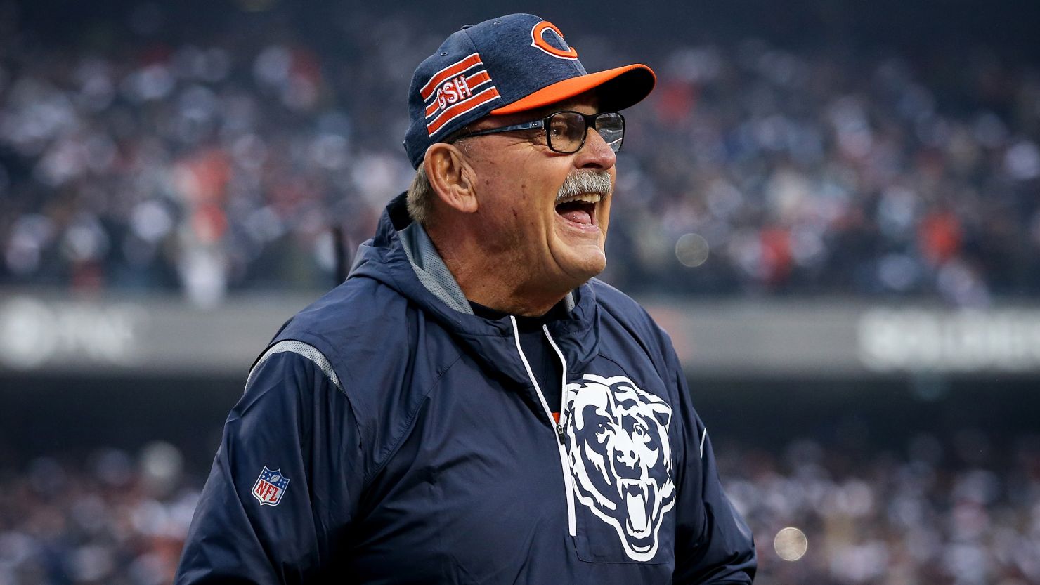 Dick Butkus cheers before an playoff game between the Chicago Bears and the Philadelphia Eagles in January 2019.