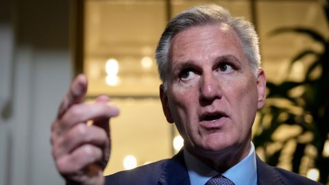 Rep. Kevin McCarthy addresses reporters after a House Republican caucus meeting at the U.S. Capitol on September 19, 2023 in Washington, DC. 