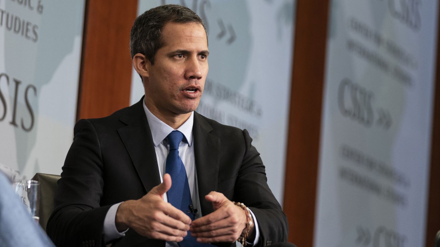 Former Venezuelan opposition leader Juan Guaido speaks during an event at the Center for Strategic and International Studies in Washington, DC, on May 5.