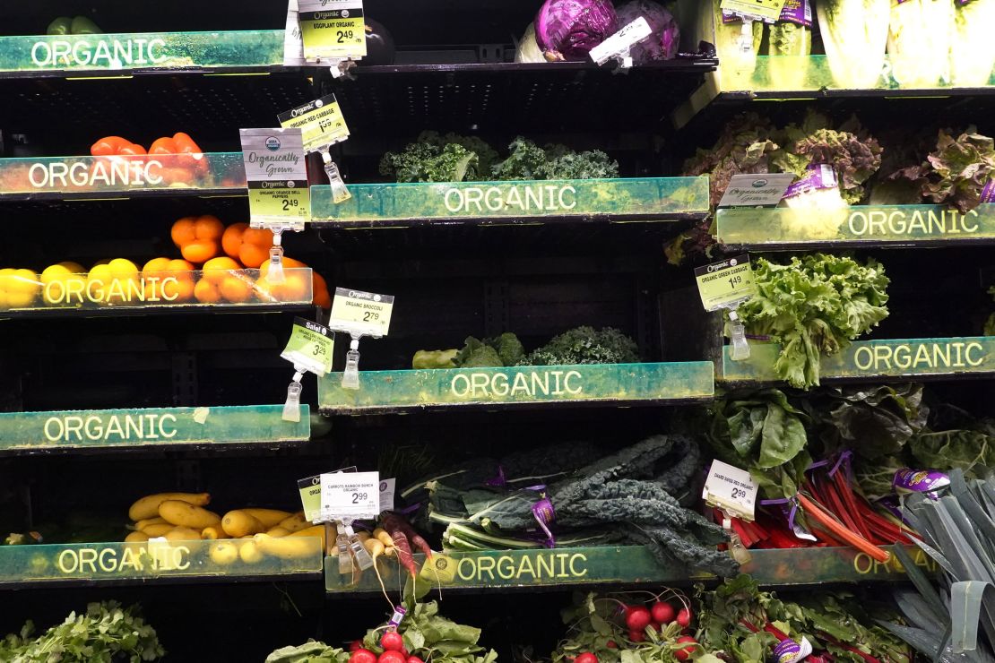 Organic labeled vegetables in a grocery store in Chicago. 