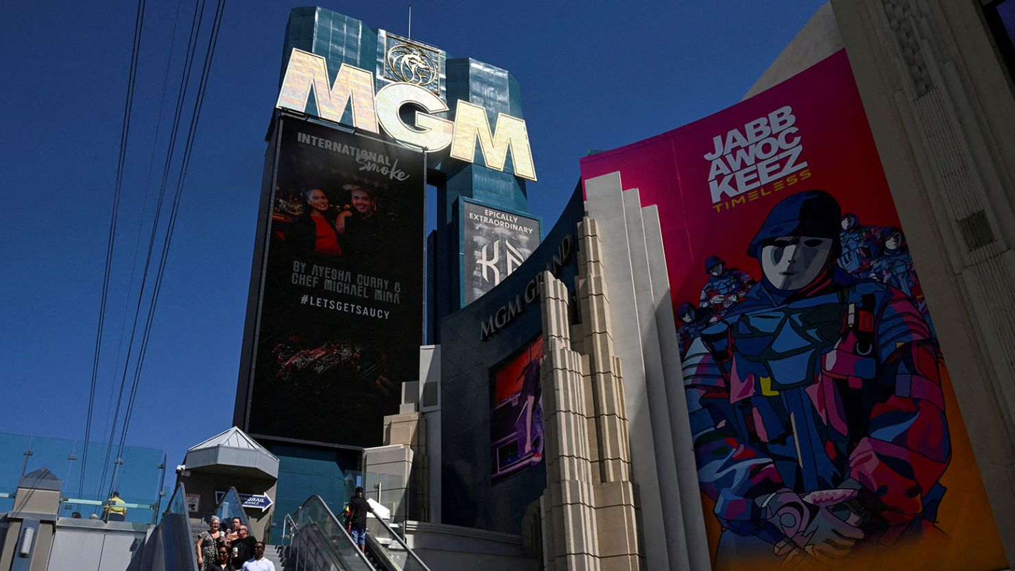 An exterior view of MGM Grand hotel and casino, after MGM Resorts shut down some computer systems due to a cyber attack in Las Vegas, Nevada, U.S., September 13, 2023. 