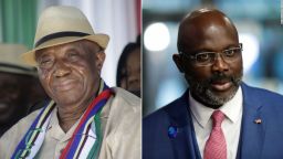 The contest is widely seen as a two-horse race between former Vice President Joseph Boakai (left) of the main opposition Unity Party and incumbent President George Weah (right) of the ruling Coalition for Democratic Change (CDC).