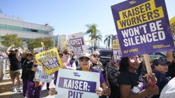 Kaiser Permanent workers picket Thursday, Oct. 5, 2023, in Baldwin Park, Calif. Some 75,000 Kaiser Permanente hospital employees who say understaffing is hurting patient care walked off the job in five states and the District of Columbia, kicking off a major health care worker strike.