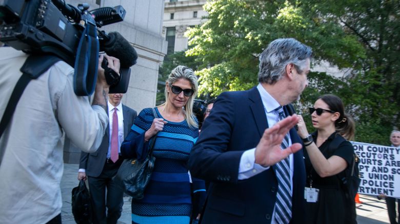 Nadine Menendez, wife of Senator Robert Menendez, center, leaves federal court in New York, US, on Monday, Oct. 2, 2023. The Justice Department alleges US Senator Robert Menendez and his wife, Nadine, accepted hundreds of thousands of dollars in bribes from three businessmen, including $550,000 in cash, gold bullion and a Mercedes Benz. Photographer: Michael Nagle/Bloomberg