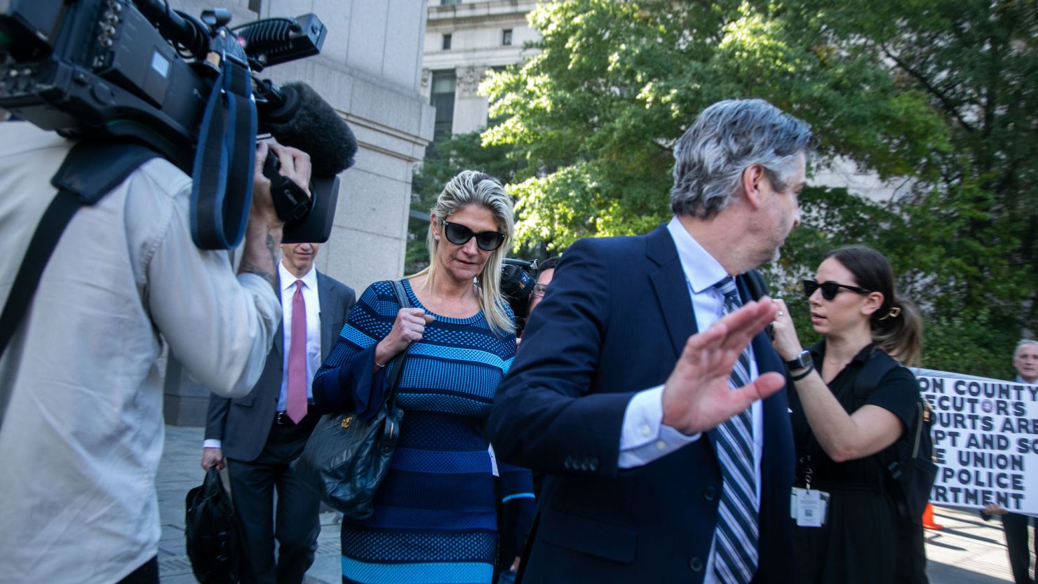 Nadine Menendez, wife of Sen. Robert Menendez, center, leaves federal court in New York on Monday, October 2, 2023.