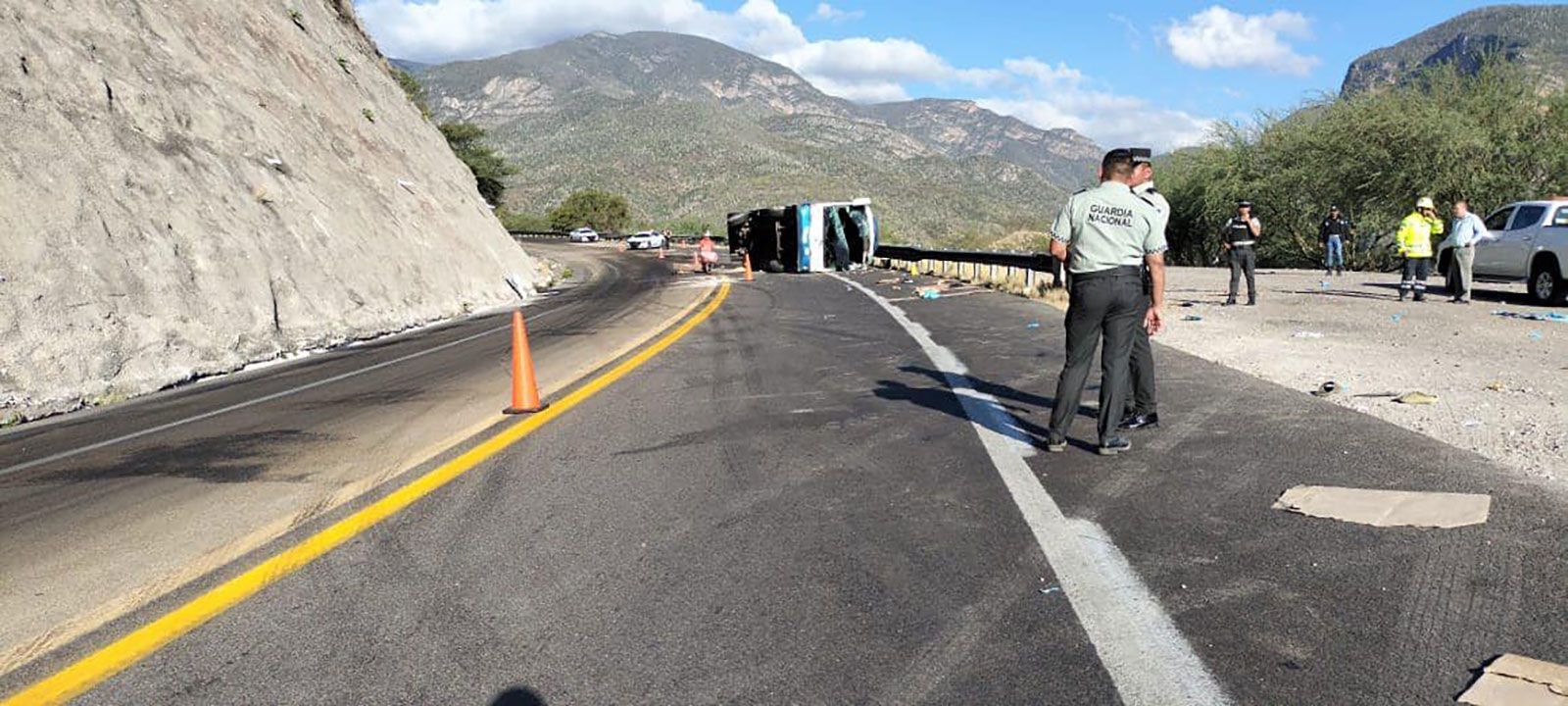 The scene of the bus crash in Oaxaca, Mexico