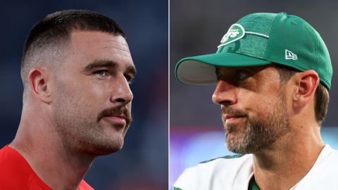 Travis Kelce, left, and Aaron Rodgers.