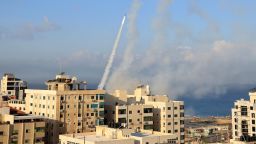 Rockets fired from Gaza City towards Israel on October 7, 2023.