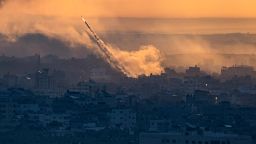 Rockets are fired toward Israel from the Gaza Strip, Saturday, Oct. 7, 2023. The rockets were fired as Hamas announced a new operation against Israel.