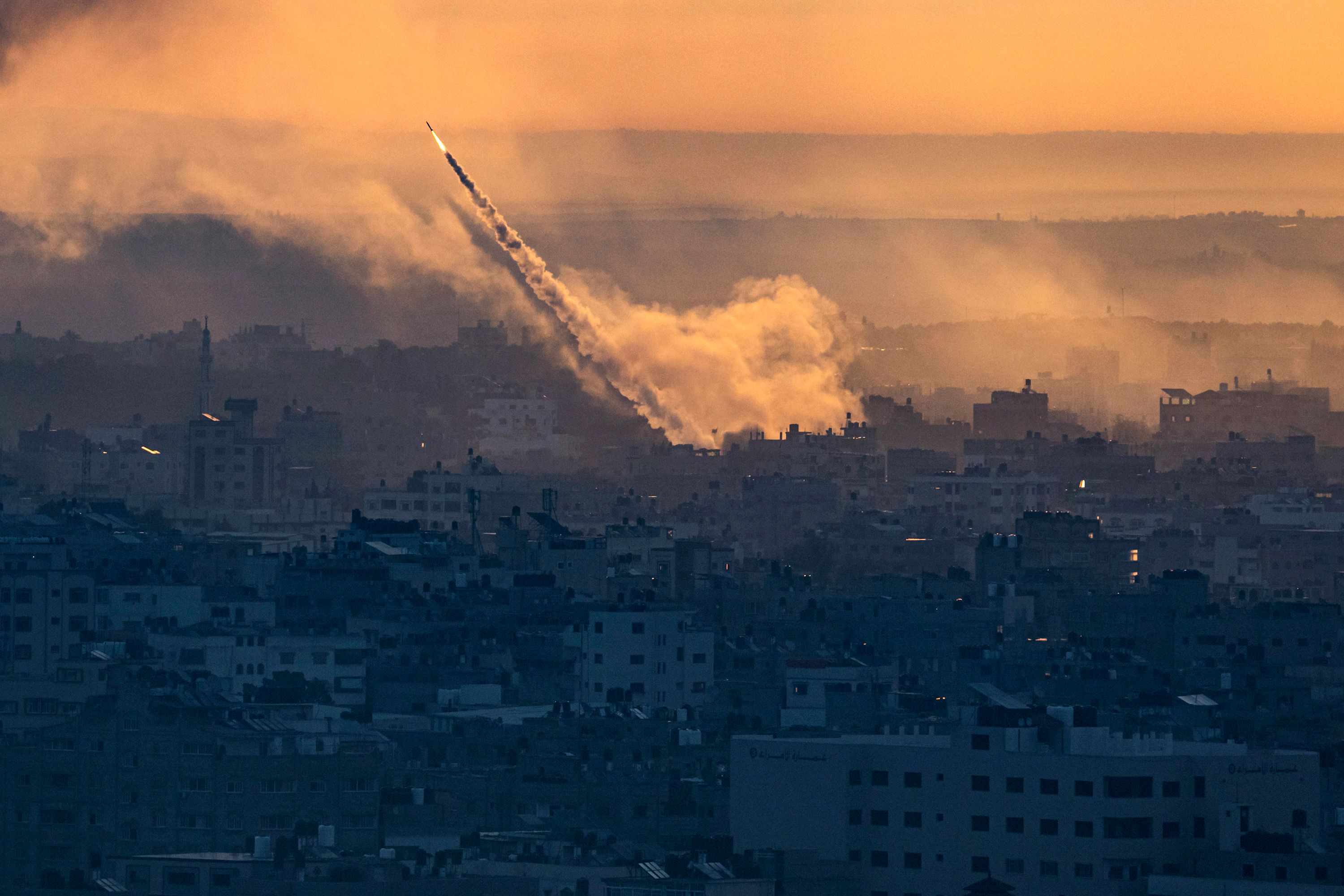 Rockets are fired toward Israel from Gaza on October 7.