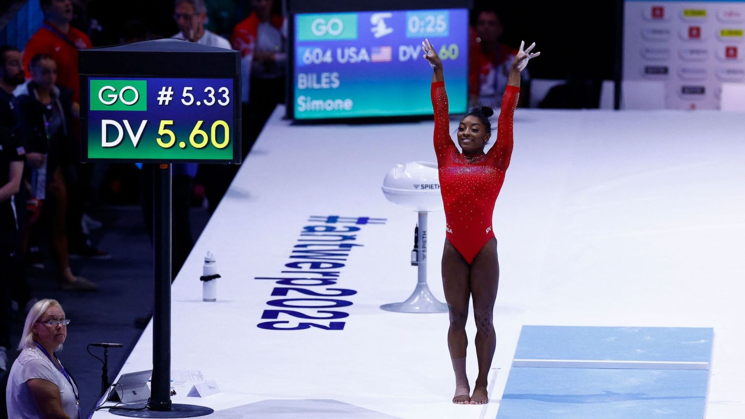 Simone Biles wins vault silver at World Championships after falling on  attempting the eponymous Biles II
