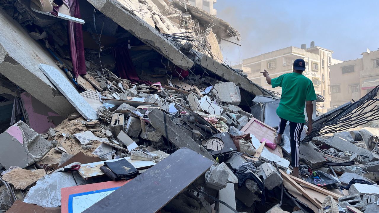 Aftermath of Israeli strikes in Gaza on Sunday. The Palestinian health ministry said 370 Palestinians were killed there.