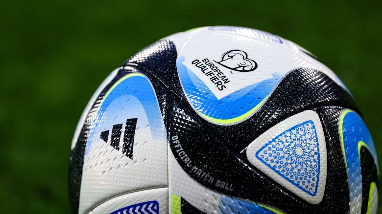 GLASGOW, SCOTLAND - MARCH 28: The official Adidas European Qualifiers match ball during the UEFA EURO 2024 qualifying round group A match between Scotland and Spain at Hampden Park on March 28, 2023 in Glasgow, United Kingdom. (Photo by Robbie Jay Barratt - AMA/Getty Images)
