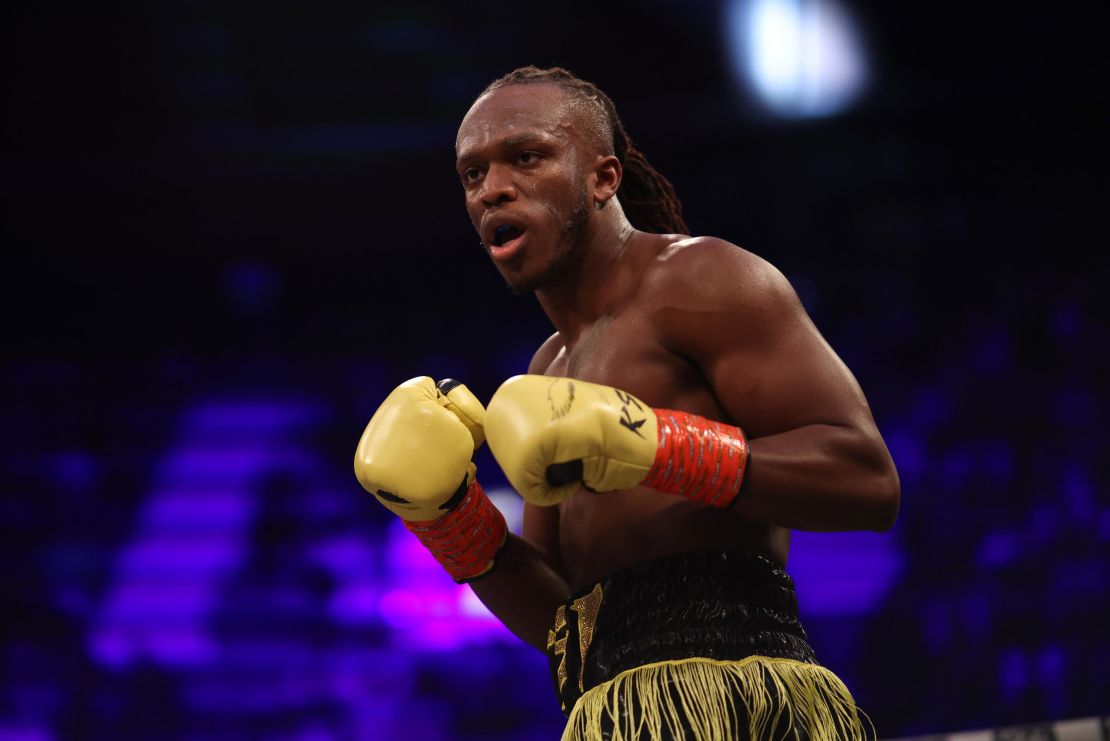 LONDON, ENGLAND - MAY 13: KSI (JJ Olajide Olatunji) looks on against Joe Fournier during their X Series 007 MF Cruiserweight Championship bout at Wembley Arena on May 13, 2023 in London, England. (Photo by Paul Harding/Getty Images)
