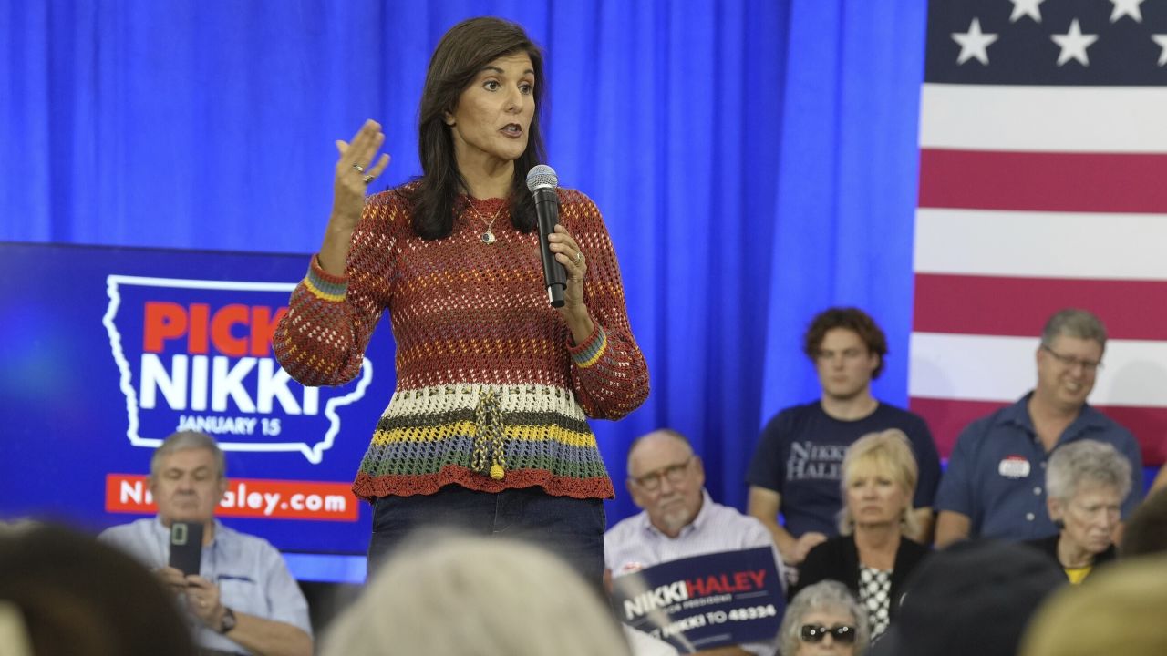 Republican presidential hopeful and former South Carolina Gov. Nikki Haley speaks at a campaign event on Saturday, September 30, 2023, in Clive, Iowa. 