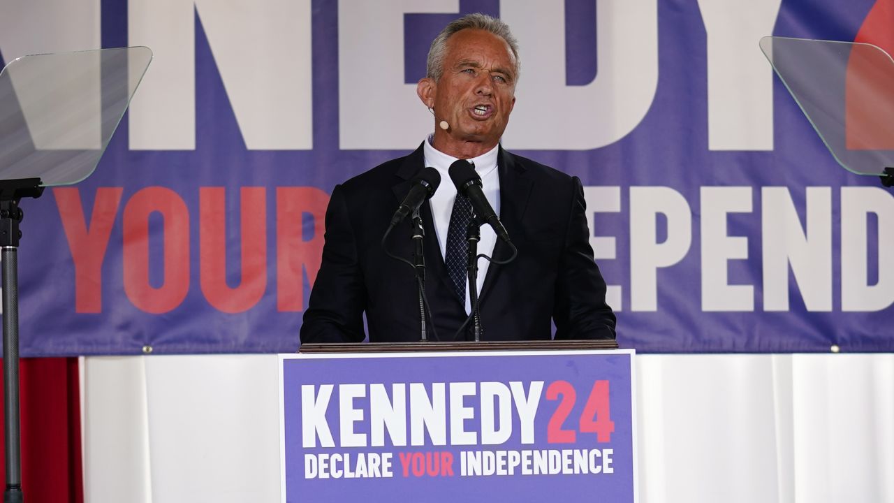Presidential candidate Robert F. Kennedy, Jr. speaks during a campaign event at Independence Mall, Monday, Oct. 9, 2023, in Philadelphia.