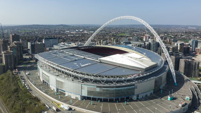 LONDON, ENGLAND - MARCH 26: An aerial view of Wembley Stadium prior to the international friendly match between England and Switzerland at Wembley Stadium on March 26, 2022 in London, England. (Photo by Ryan Pierse/Getty Images)