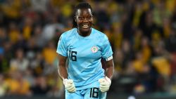 BRISBANE, AUSTRALIA - JULY 27: Chiamaka Nnadozie of Nigeria celebrates her team's third goal scored by Asisat Oshoala (not pictured) during the FIFA Women's World Cup Australia & New Zealand 2023 Group B match between Australia and Nigeria at Brisbane Stadium on July 27, 2023 in Brisbane / Meaanjin, Australia. (Photo by Matt Roberts - FIFA/FIFA via Getty Images)