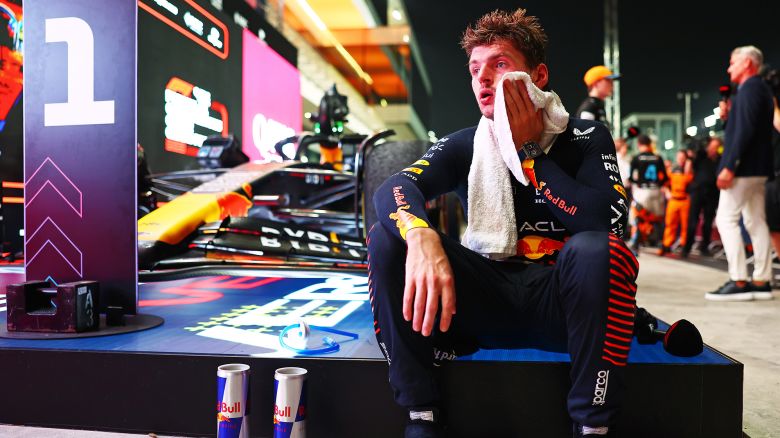 LUSAIL CITY, QATAR - OCTOBER 08: Race winner Max Verstappen of the Netherlands and Oracle Red Bull Racing looks on in parc ferme during the F1 Grand Prix of Qatar at Lusail International Circuit on October 08, 2023 in Lusail City, Qatar. (Photo by Mark Thompson/Getty Images)