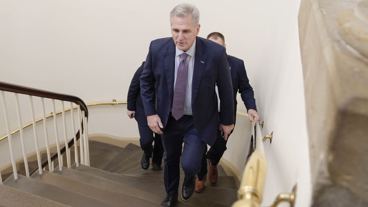 Rep. Kevin McCarthy of California walks on Capitol Hill on Octover 10, 2023, in Washington, DC.