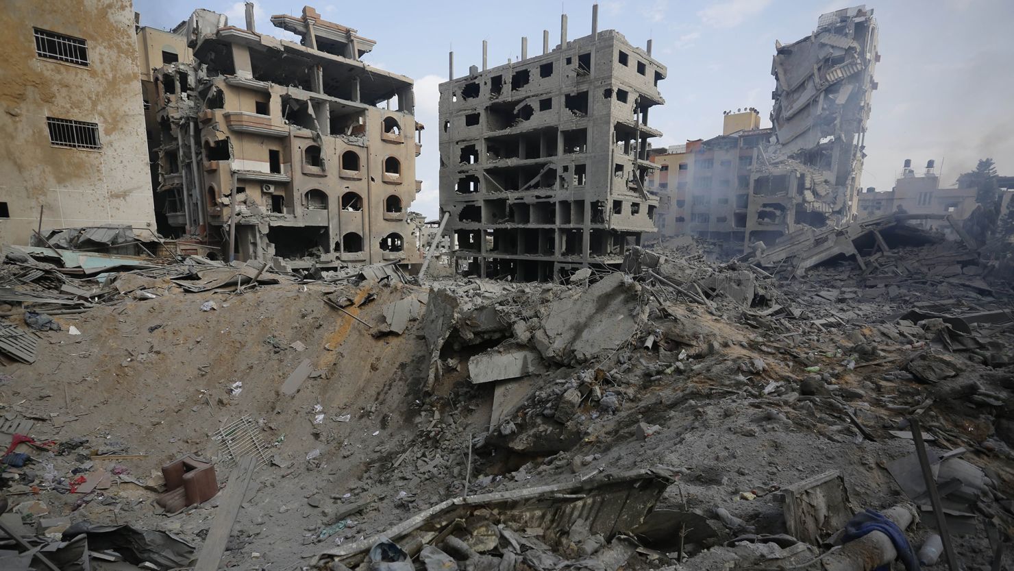 A view of destroyed buildings and debris at the al-Rimal neighborhood on Monday after Israeli airstrikes in Gaza.