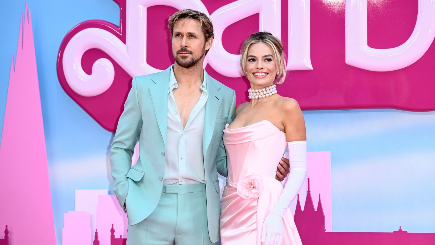 Ryan Gosling and Margot Robbie at the London premiere of "Barbie" in July. 