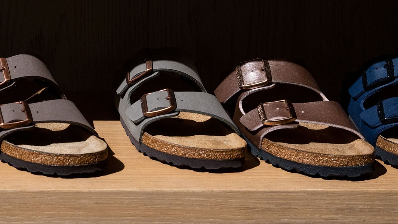 Sandals are displayed at a Birkenstock store on October 10, 2023 in Venice, California.