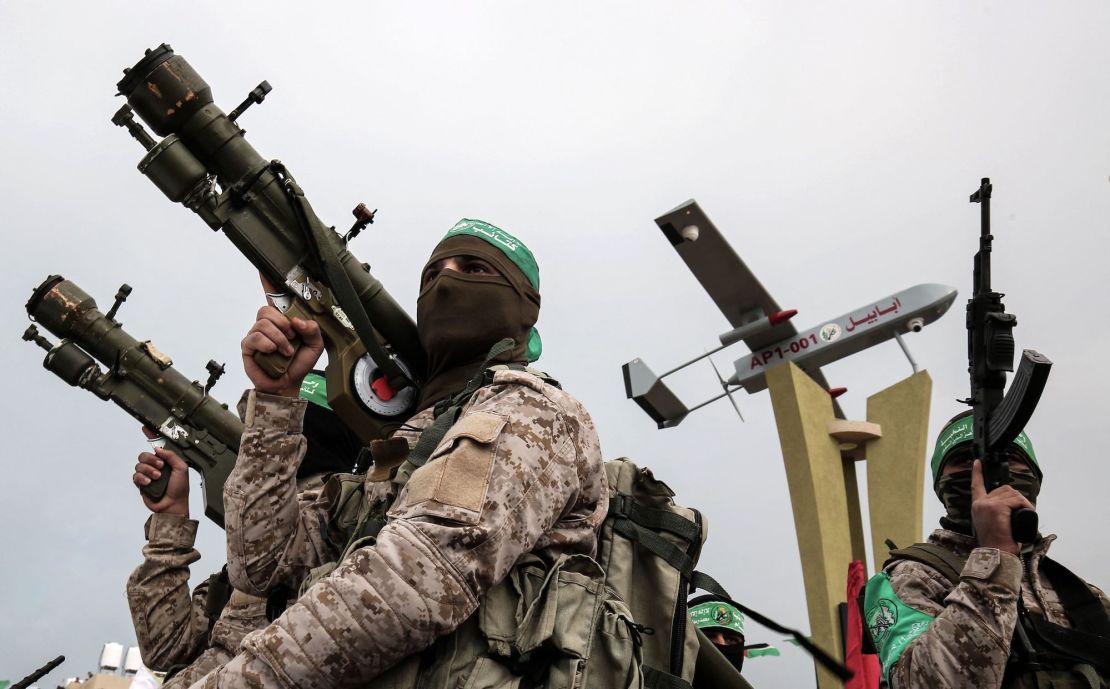 Members of the Izzedine al-Qassam Brigades, the military wing of the Palestinian Islamist movement Hamas, are shown in January 2017.
