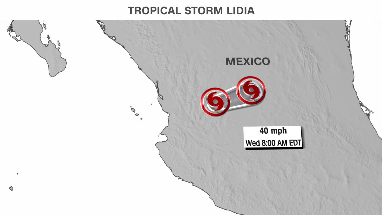 Lidia is expected to weaken across the rugged terrain of central Mexico.