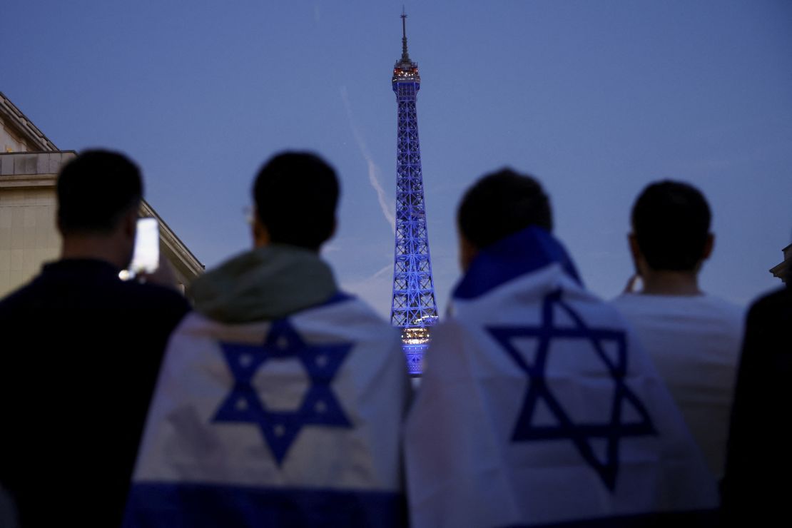 Israel supporters gather during a protest in Paris on October 9.