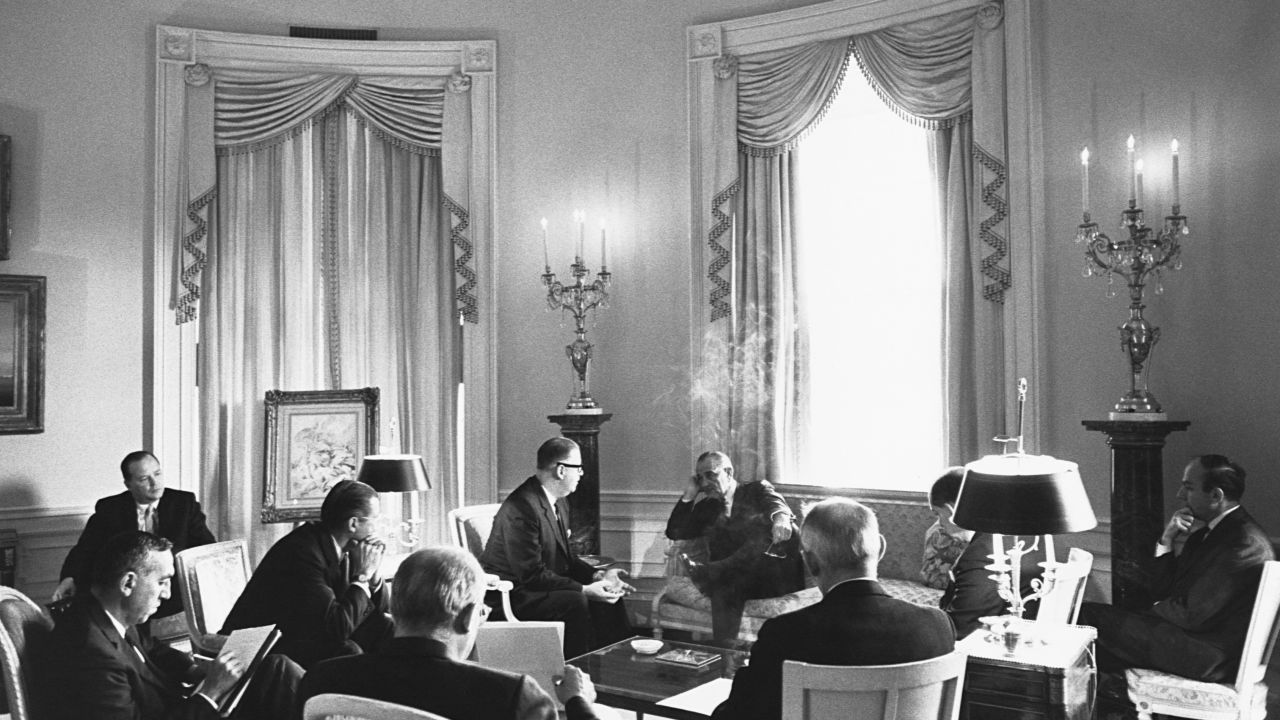 Johnson meets at the White House with Israel's Ambassador to the US Abba Eban before the Six-Day War.
