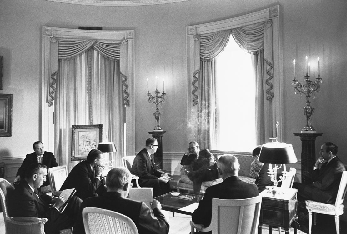 Johnson meets at the White House with Israel's Ambassador to the US Abba Eban before the Six-Day War.