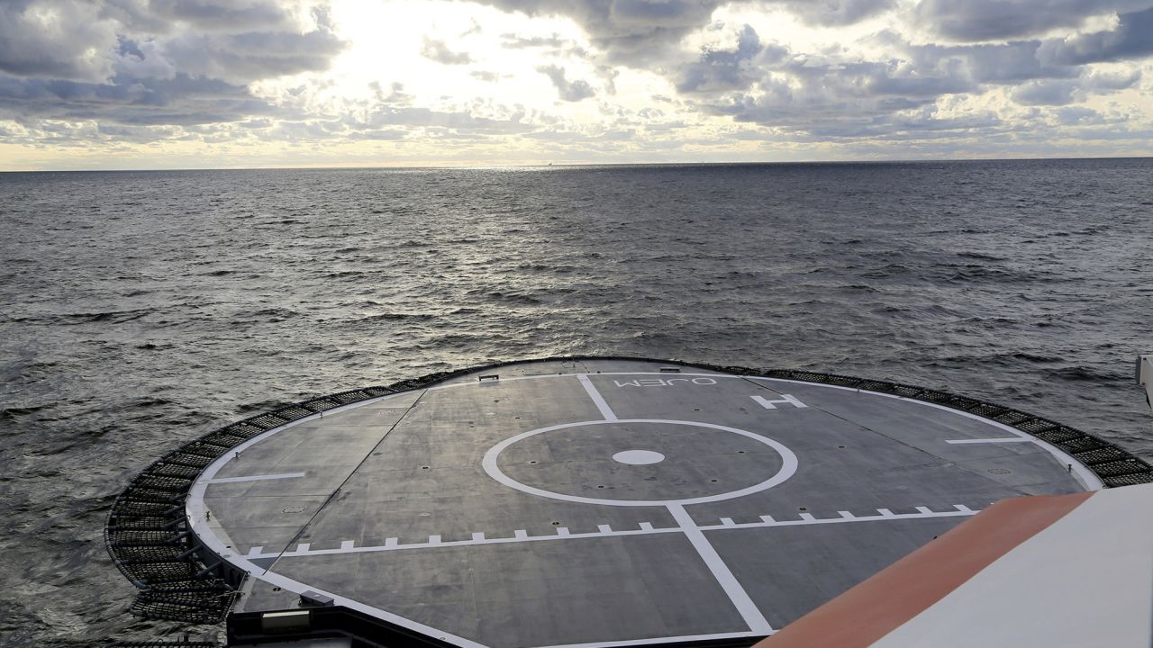 An offshore vessel of the Finnish Border Guard on patrol at sea on October 10, 2023, near the place where the Balticconnector was damaged