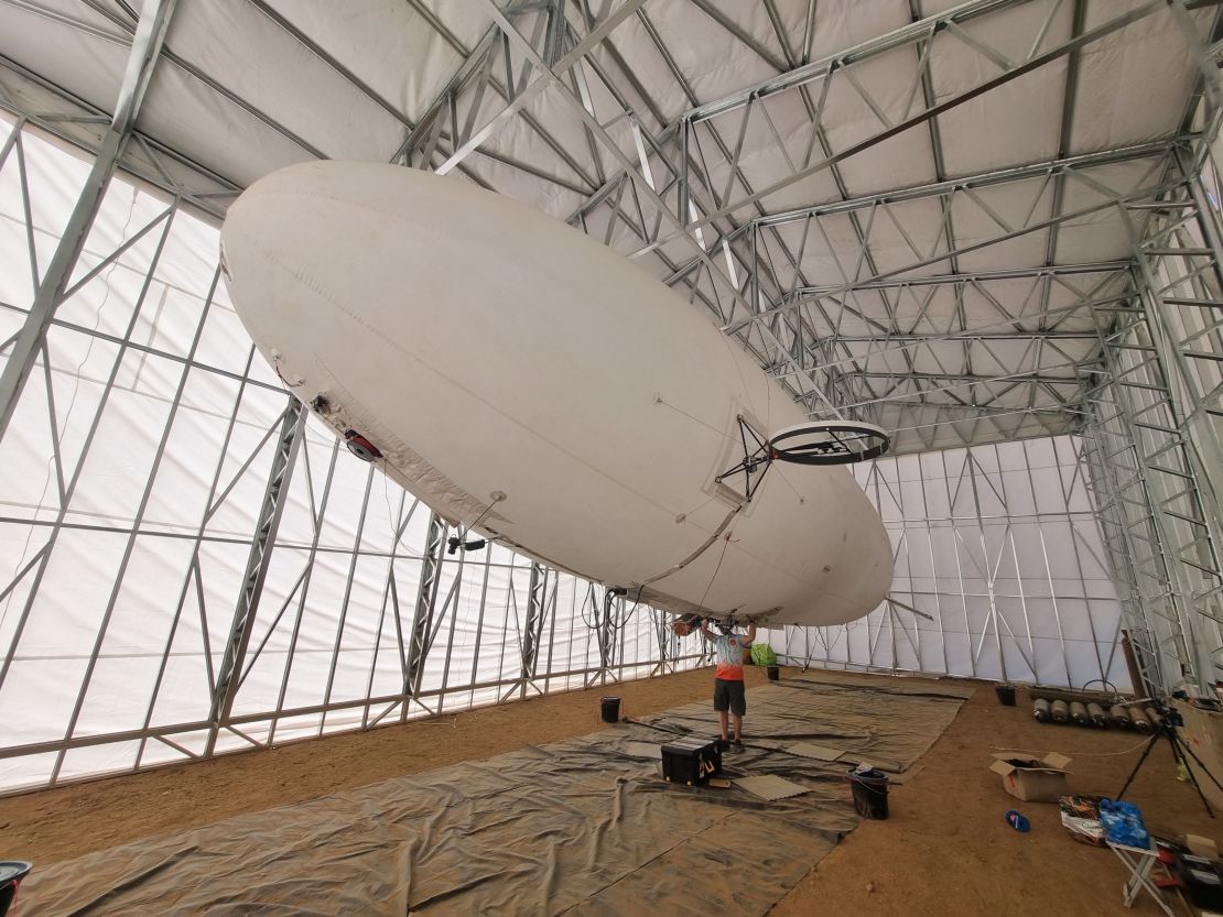 Cloudline's airships are 18.2 meters (60 feet) long and 5.2 meters (17 feet) wide when fully assembled, with a small net weight once inflated, allowing for easy lift.
