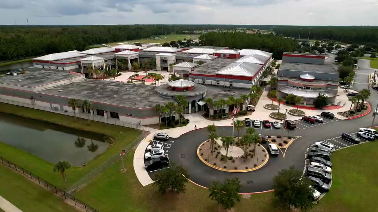 An aerial view of Creekside High School in St. Johns, Florida, on October 6, 2023. 