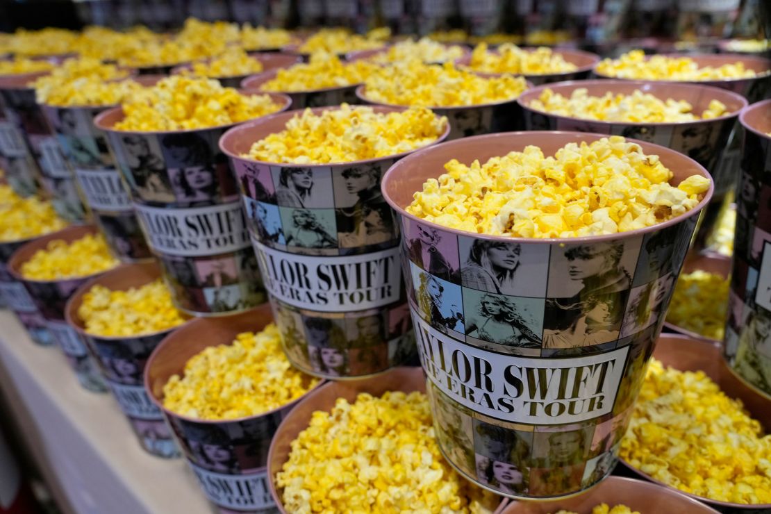 Popcorn in in decorative containers is on display at the premiere.