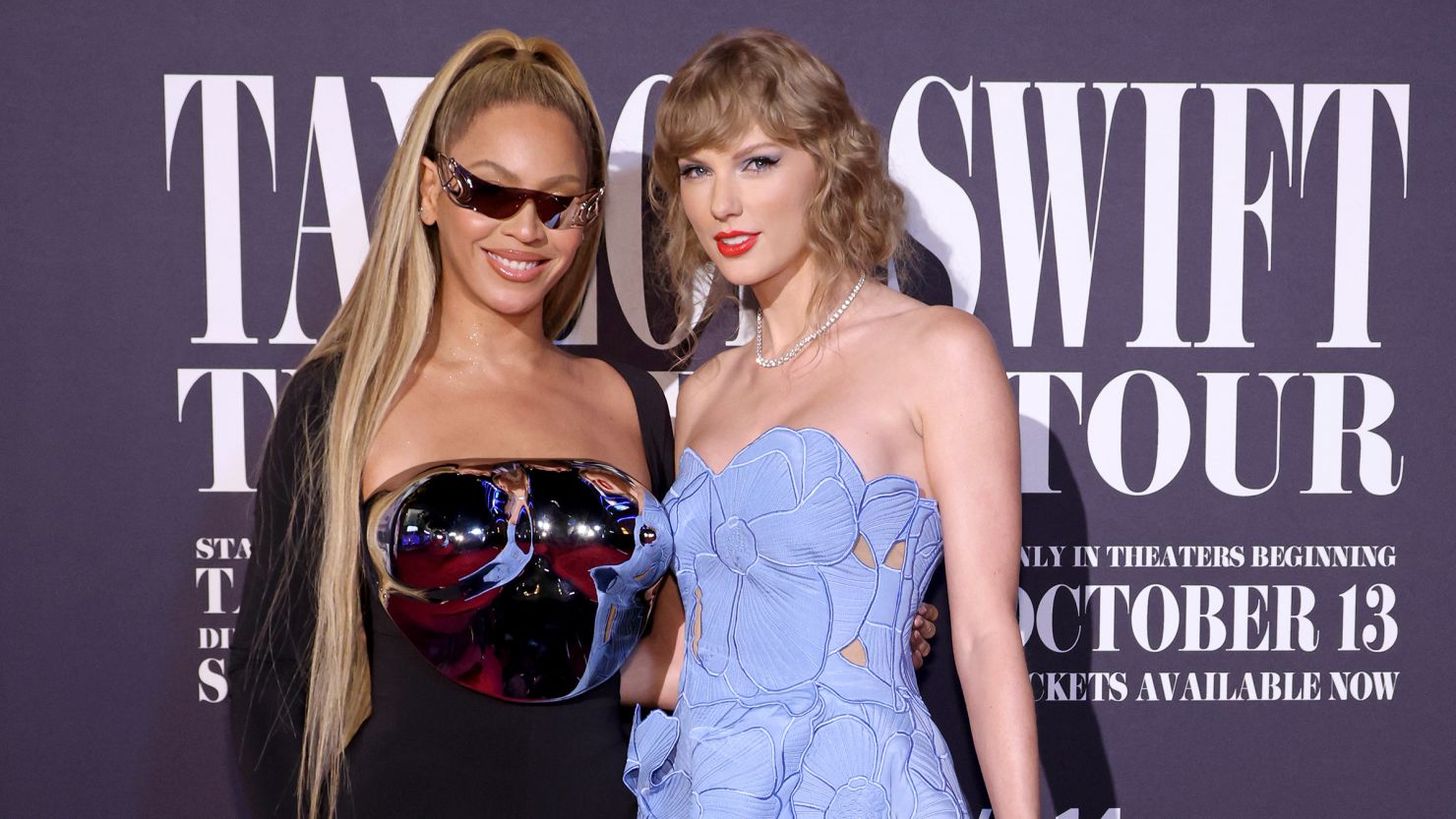 Beyoncé and Taylor Swift attend the "Taylor Swift: The Eras Tour" concert movie world premiere at AMC The Grove 14 on Wednesday in Los Angeles.