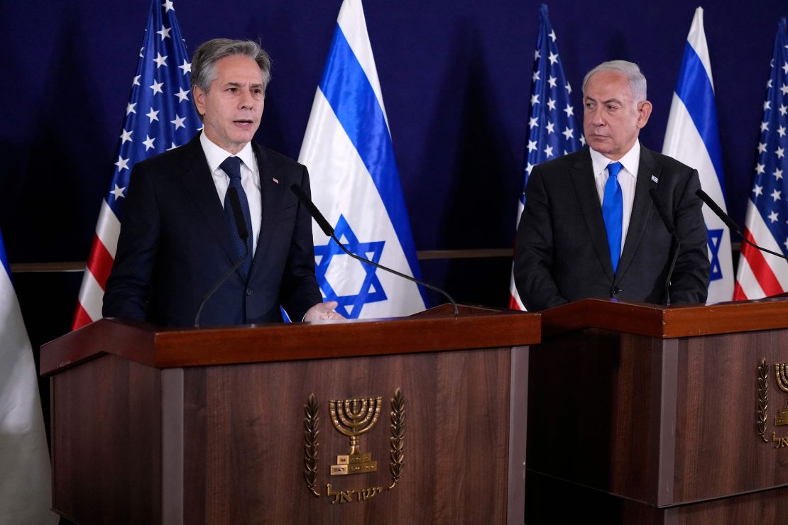 Israeli Prime Minister Benjamin Netanyahu (right) and US Secretary of State Antony Blinken (left) meet at the Israeli Defence Ministry, after their meeting in Tel Aviv, on Wednesday.